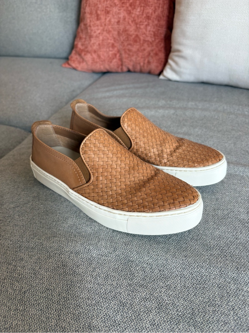 The FLEXX 'Sneak Name' Woven Leather Slip-On Sneakers Cognac Whiskey W’s US 8